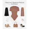 imagePopilush Bodysuits for Women Short Sleeve Round Neck Casual Basic T Shirt Thong Bodysuit TopsLight Coffee
