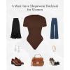 imagePopilush Bodysuits for Women Short Sleeve Round Neck Casual Basic T Shirt Thong Bodysuit TopsMocca