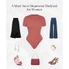 imagePopilush Bodysuits for Women Short Sleeve Round Neck Casual Basic T Shirt Thong Bodysuit TopsRose Redlight Khaki