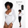 imagePopilush Long Sleeve Body suits for Women Thong Shapewear Bodysuit Tummy Control V Neck Shirt Going Out TopsArctic White
