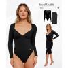 imagePopilush Long Sleeve Body suits for Women Thong Shapewear Bodysuit Tummy Control V Neck Shirt Going Out TopsBlack