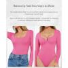 imagePopilush Long Sleeve Bodysuits for Women Tummy Control Shapewear Henley Going Out Shirts Button Down Thong Tank TopsDusty Rose