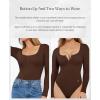 imagePopilush Long Sleeve Bodysuits for Women Tummy Control Shapewear Henley Going Out Shirts Button Down Thong Tank TopsMahogany Brown