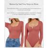 imagePopilush Long Sleeve Bodysuits for Women Tummy Control Shapewear Henley Going Out Shirts Button Down Thong Tank TopsTangerine Red