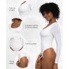 imagePopilush Long Sleeve Bodysuits for Women Tummy Control Shapewear Henley Going Out Shirts Button Down Thong Tank TopsWhite