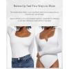 imagePopilush Long Sleeve Bodysuits for Women Tummy Control Shapewear Henley Going Out Shirts Button Down Thong Tank TopsWhite