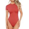 imagePopilush Bodysuits for Women Short Sleeve Round Neck Casual Basic T Shirt Thong Bodysuit TopsHot Red