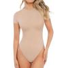 imagePopilush Bodysuits for Women Short Sleeve Round Neck Casual Basic T Shirt Thong Bodysuit TopsLight Carmine Pink