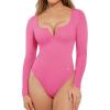 imagePopilush Long Sleeve Bodysuits for Women Tummy Control Shapewear Henley Going Out Shirts Button Down Thong Tank TopsDusty Rose
