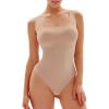 imagePopilush Square Neck Bodysuits for Women Basic Slim Fit Seamless Body Suits Sleeveless Tank TopsNude