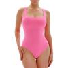 imagePopilush Square Neck Bodysuits for Women Basic Slim Fit Seamless Body Suits Sleeveless Tank TopsPink
