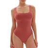 imagePopilush Square Neck Bodysuits for Women Basic Slim Fit Seamless Body Suits Sleeveless Tank TopsRed