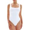 imagePopilush Square Neck Bodysuits for Women Basic Slim Fit Seamless Body Suits Sleeveless Tank TopsWhite