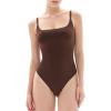 imagePopilush Tank Top Bodysuits for Women Double Lined Tops Sleeveless Thong Body Suits CloudSenseDark Brownadjustable Straps