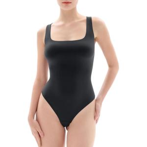 imagePopilush Double Lined Square Neck Body suits Backless Bodysuit Tank Tops Comfortable Bodysuits TopsBlacktank Top Bodysuit
