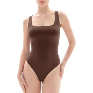 imagePopilush Double Lined Square Neck Body suits Backless Bodysuit Tank Tops Comfortable Bodysuits TopsBrowntank Top Bodysuit
