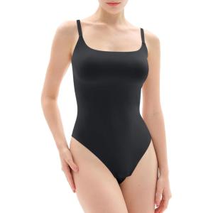 imagePopilush Shapewear Bodysuit Tank Tops Shapewear Tummy Control Thong Bodysuit Double Lined Comfy Soft Body SuitsBlackcamisole Bodysuit