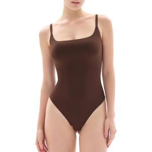 imagePopilush Tank Top Bodysuits for Women Double Lined Tops Sleeveless Thong Body Suits CloudSenseDark Brown