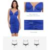 imagePopilush Corset Midi Dress Deep VNeck Adjustable Strape Summer Ruched Dresses Tummy Control Built in ShapewearBlue