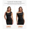 imagePopilush Formal Dresses for Women  Shapewear Cowl Neck Maxi Ruched Bodycon Gowns with Slit  Prom Dress Wedding GuestBlack