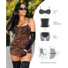 imagePopilush Leopard Print Dress with Built in Shapewear Spaghetti Strap Mini Dresses Mesh Ruched Bodycon Summer SplashLeopard Print