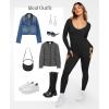 imagePopilush Long Sleeve Jumpsuit for Women Builtin Bra Ribbed U Neck Tummy Control Full Length Bodycon Workout Fall OutfitsBlack