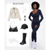 imagePopilush Long Sleeve Jumpsuit for Women Builtin Bra Ribbed U Neck Tummy Control Full Length Bodycon Workout Fall OutfitsBlue