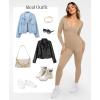 imagePopilush Long Sleeve Jumpsuit for Women Builtin Bra Ribbed U Neck Tummy Control Full Length Bodycon Workout Fall OutfitsChampagne