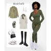 imagePopilush Long Sleeve Jumpsuit for Women Builtin Bra Ribbed U Neck Tummy Control Full Length Bodycon Workout Fall OutfitsGreen