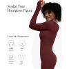 imagePopilush Long Sleeve Jumpsuit for Women Builtin Bra Ribbed U Neck Tummy Control Full Length Bodycon Workout Fall OutfitsRed
