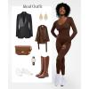 imagePopilush Long Sleeve Jumpsuit for Women Builtin Bra Ribbed U Neck Tummy Control Full Length Bodycon Workout Fall OutfitsRed