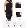 imagePopilush Shapewear Dress One Shoulder Ruched Dress with Drawstring for Women Summer Dress BlueTag CollectionBlack