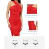 imagePopilush Shapewear Dress One Shoulder Ruched Dress with Drawstring for Women Summer Dress BlueTag CollectionRed