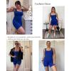 imagePopilush Shapewear Jumpsuits for Women Builtin Bra Square Neck Rompers Shorts Bodycon Bodysuits Summer OutfitsBlue