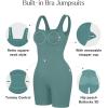 imagePopilush Shapewear Jumpsuits for Women Builtin Bra Square Neck Rompers Shorts Bodycon Bodysuits Summer OutfitsGreen