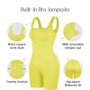 imagePopilush Shapewear Jumpsuits for Women Builtin Bra Square Neck Rompers Shorts Bodycon Bodysuits Summer OutfitsYellow