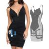 imagePopilush Corset Midi Dress Deep VNeck Adjustable Strape Summer Ruched Dresses Tummy Control Built in ShapewearBlack