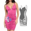 imagePopilush Corset Midi Dress Deep VNeck Adjustable Strape Summer Ruched Dresses Tummy Control Built in ShapewearPink