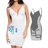 imagePopilush Corset Midi Dress Deep VNeck Adjustable Strape Summer Ruched Dresses Tummy Control Built in ShapewearWhite