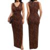 imagePopilush Formal Dresses for Women  Shapewear Cowl Neck Maxi Ruched Bodycon Gowns with Slit  Prom Dress Wedding GuestLeopard Print
