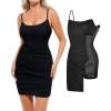 imagePopilush Leopard Print Dress with Built in Shapewear Spaghetti Strap Mini Dresses Mesh Ruched Bodycon Summer SplashBlack
