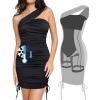 imagePopilush Shapewear Dress One Shoulder Ruched Dress with Drawstring for Women Summer Dress BlueTag CollectionBlack
