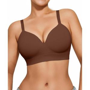 imagePopilush Wireless Seamless Bra for Women Soft Foam Cups Bralette No Wire Support Comfort Everyday BrasBrown