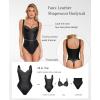 imagePopilush Black Leather Body Suits for Womens Tummy Control Bodysuits Lace Corset Tops Faux Leather Thong Body Shaper Large