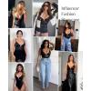 imagePopilush Body Suits for Womens Tummy Control  Faux Leather Bodysuit Deep V Neck Thong Sleeveless Corset Tank TopBlack