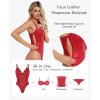 imagePopilush Body Suits for Womens Tummy Control  Faux Leather Bodysuit Deep V Neck Thong Sleeveless Corset Tank TopRed