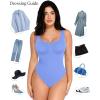 imagePopilush Bodysuits for Women Tummy Control Henley Going Out Shirts Button Down Body Suit Thong Tank TopsBlue Button Shapewear Bodysuit