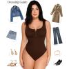imagePopilush Bodysuits for Women Tummy Control Henley Going Out Shirts Button Down Body Suit Thong Tank TopsBrown Button Shapewear Bodysuit