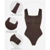 imagePopilush Bodysuits for Women Tummy Control Henley Going Out Shirts Button Down Body Suit Thong Tank TopsBrown Button Shapewear Bodysuit