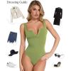imagePopilush Bodysuits for Women Tummy Control Henley Going Out Shirts Button Down Body Suit Thong Tank TopsGreen Button Shapewear Bodysuit